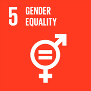 red box with white text - SDG goal number 5 - Gender Equality