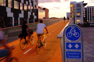 people riding bicycles in bicycle lane in denmark