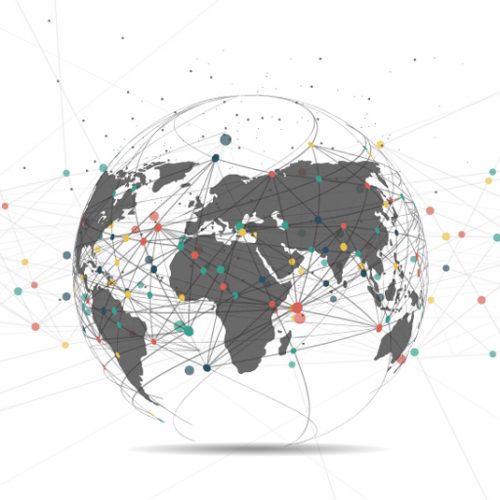 globe with data points all around the world