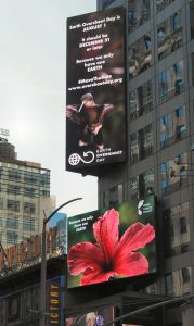 Earth Overshoot Day ad in New York's Times Square