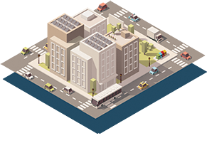 isometric illustration of city block