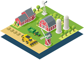 isometric illustration of a farm