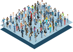 isometric illustration of a crowd of people