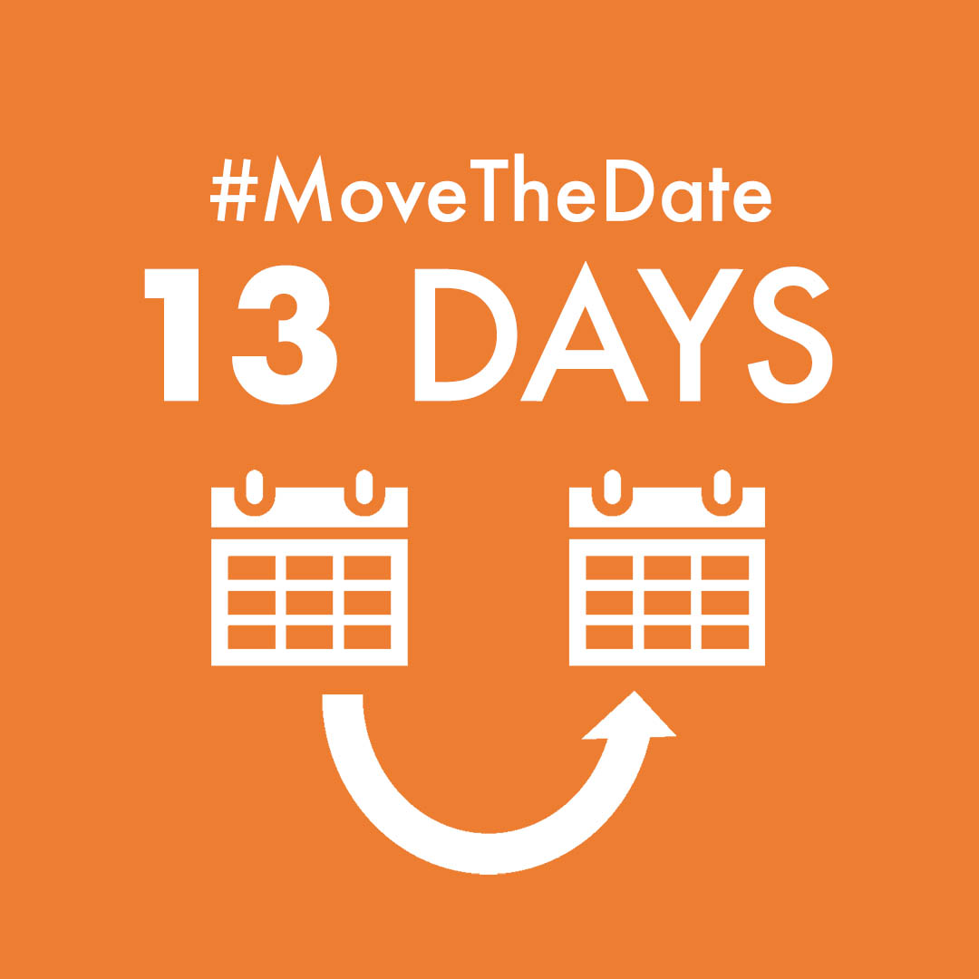 green box with white text - #MoveTheDate 13 days