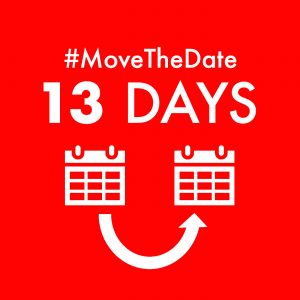 red box with white text - #MoveTheDate 13 days