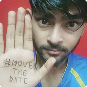 man with #MoveTheDate hand